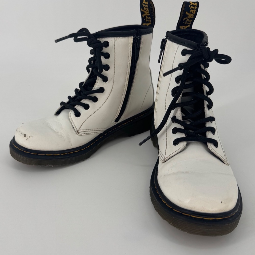Dr. Martens Delaney Kids 2 Boots White Leather Side Zip Combat Boots